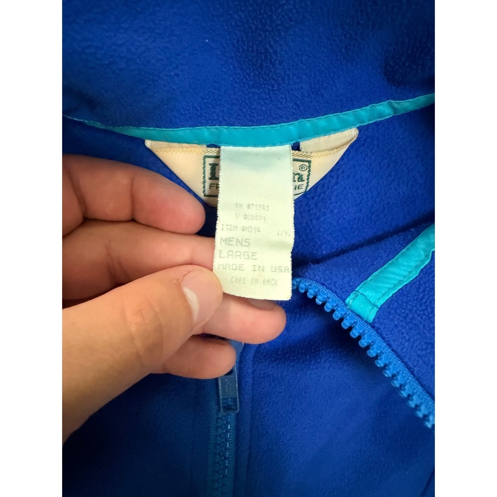 Vintage LL Bean Fleece Pullover Mens Large Blue Quarter Zip Made in USA 90s - Picture 2 of 4